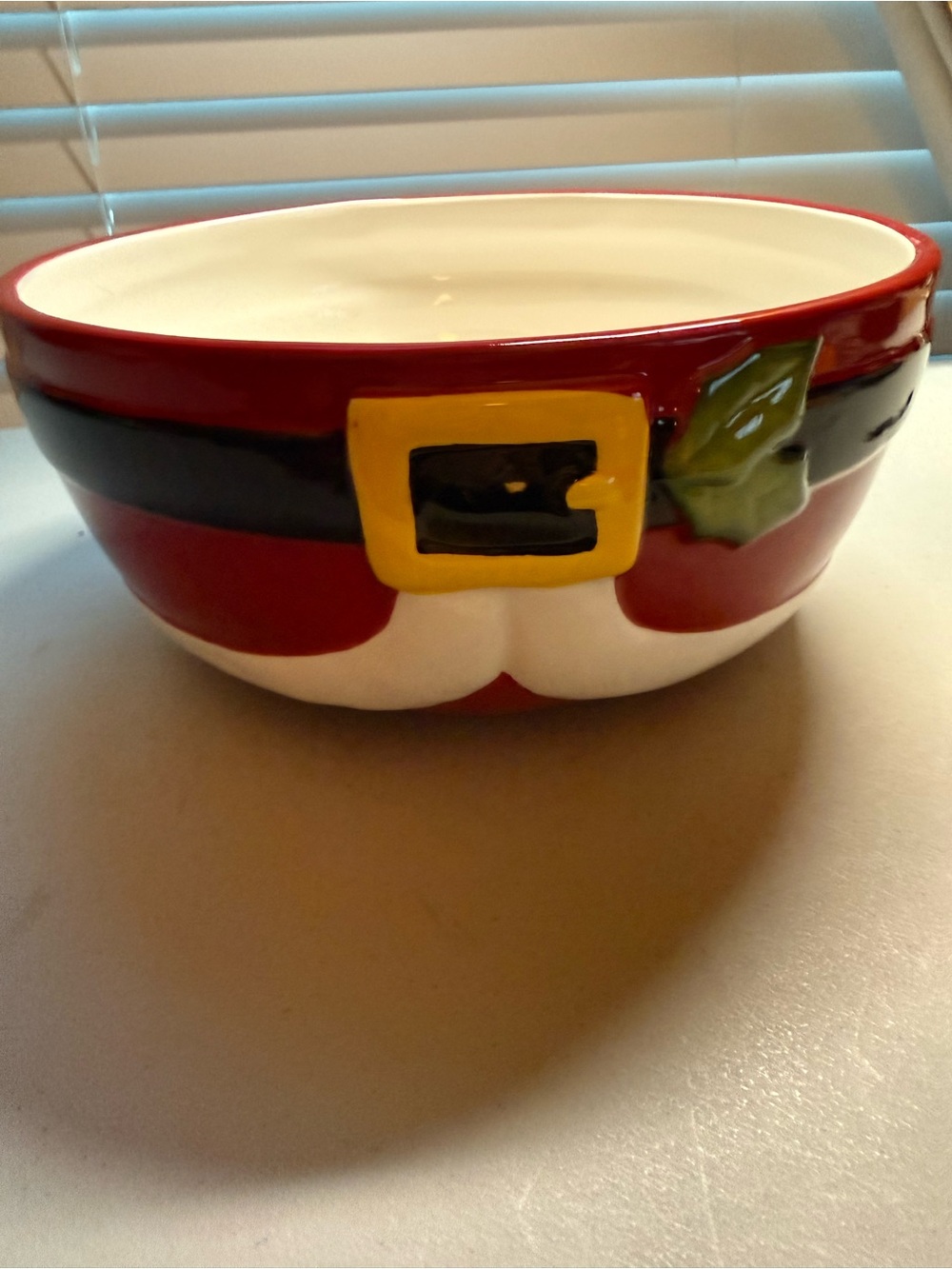 St. Nicholas Square Red Santa Belt Ceramic Serving Bowl with Yellow Buckle